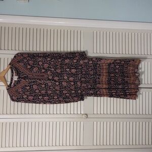 Knox Rose Women's Black Mixed Floral Long Sleeve Midi Dress Sz: M